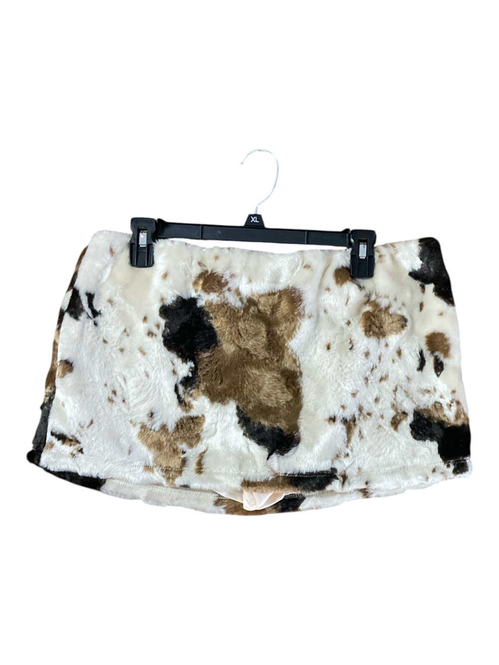 NWT MAKEMECHIC Cow Print Faux Fur Plush Mini Skort Size XL
